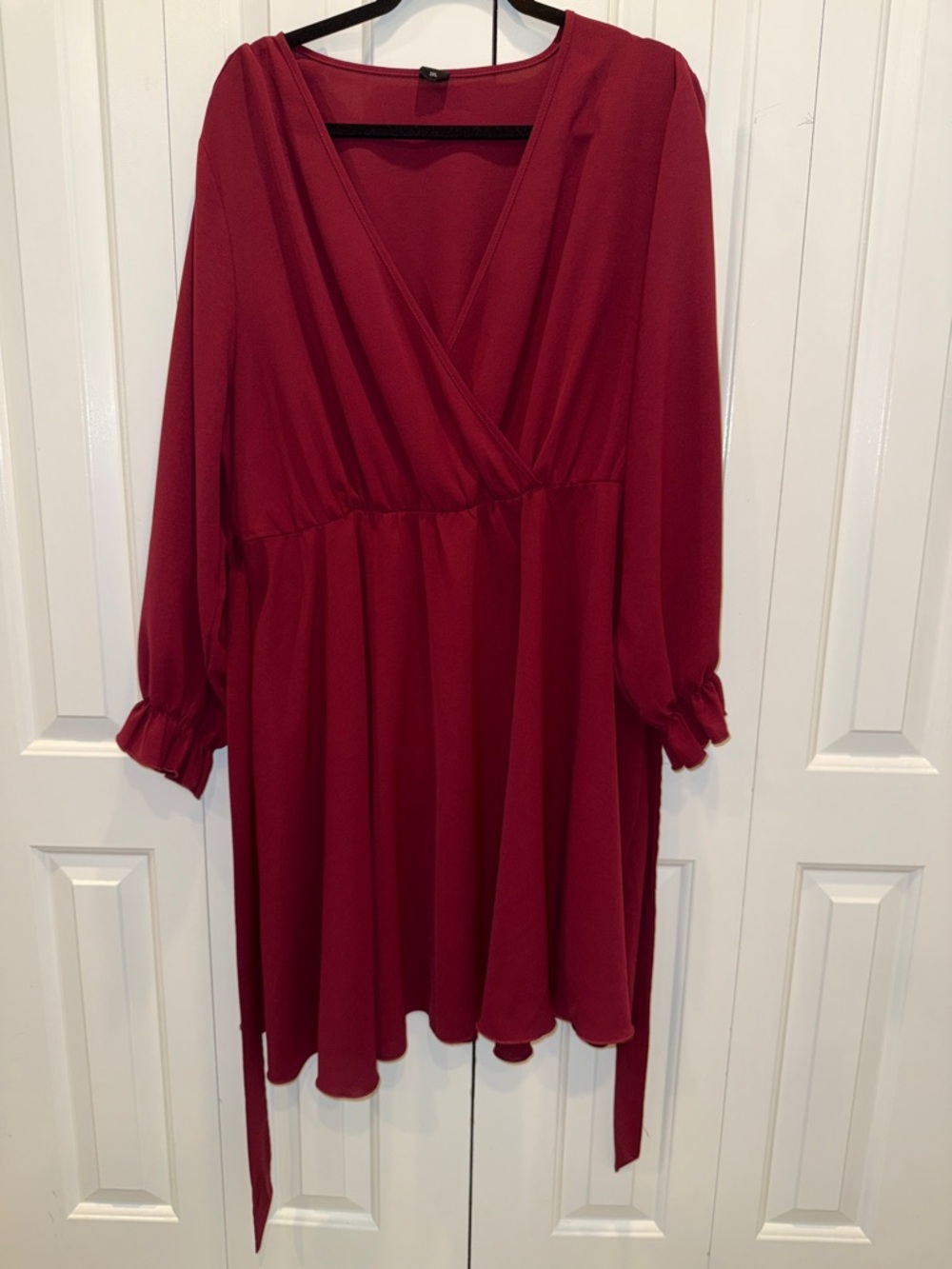 Wine Red Long Sleeve Wrap‎ Dress